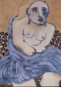 Woman in Blue Watercolor, 12x18